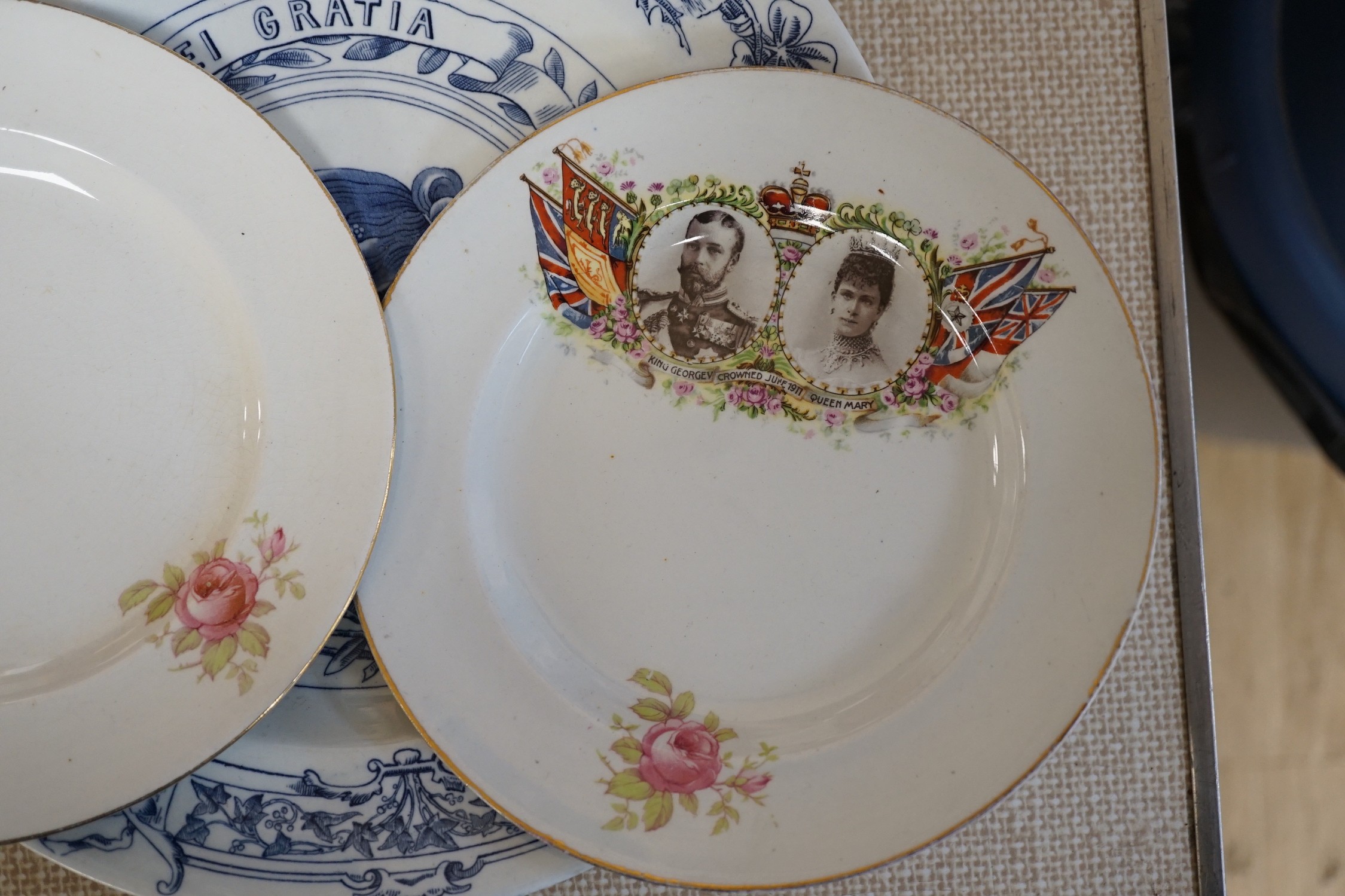 Royal Commemorative ceramics - Royal Worcester Queen Victoria Golden Jubilee plate, three Arcadian busts of George VI, Mary and Prince of Wales etc.